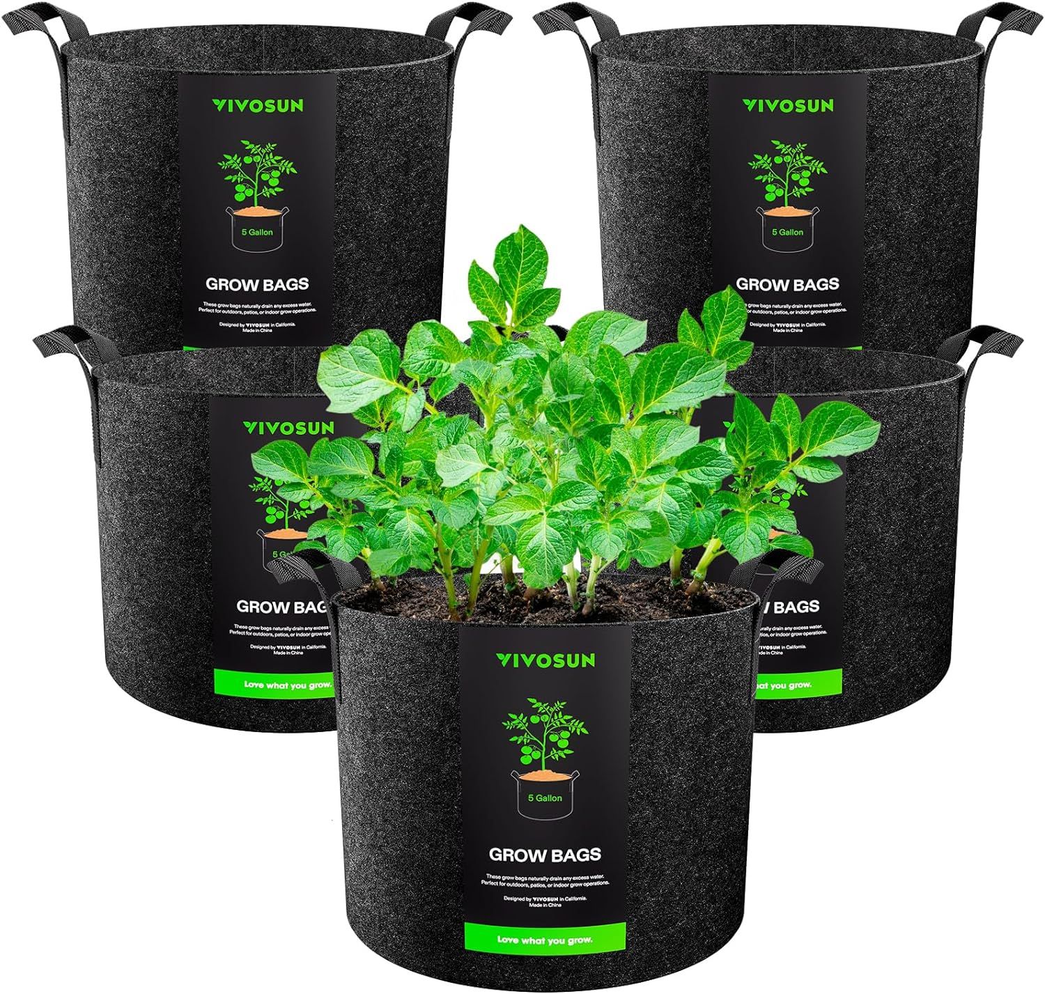 VIVOSUN 5-Pack 5 Gallon Grow Bags Heavy Duty 300G Thickened Nonwoven Plant…