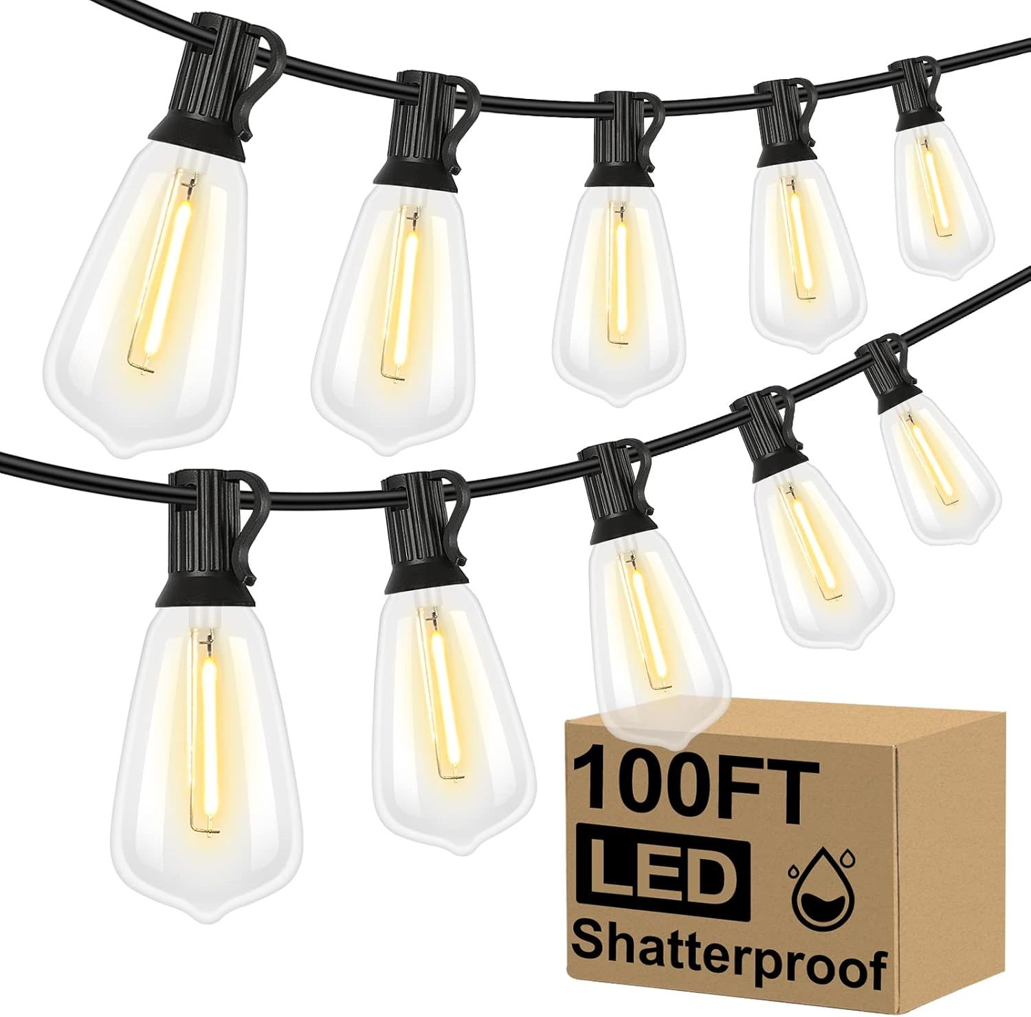 Shows the core product—a string of LED lights with vintage-style Edison bulbs—clearly displayed to help shoppers understand what they are purchasing. Displays…
