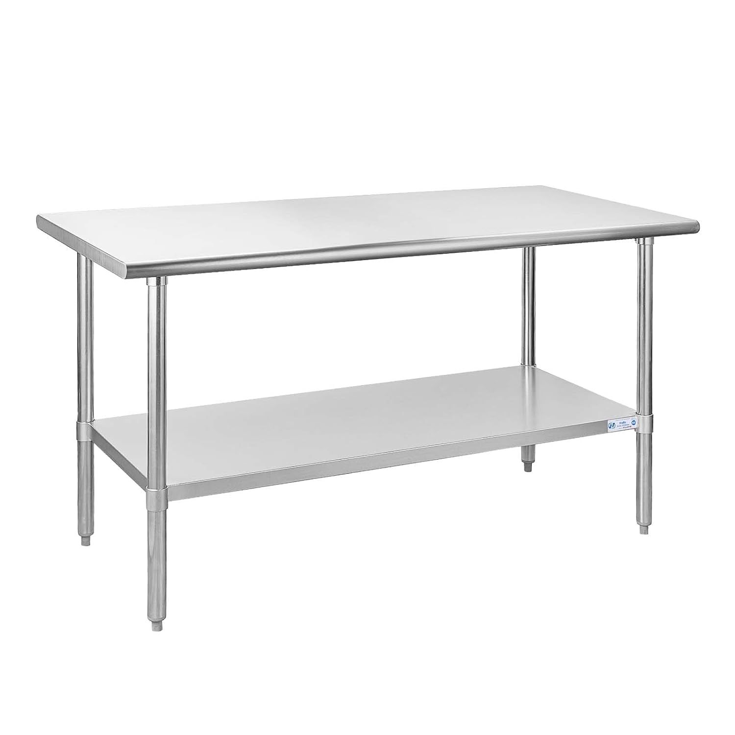 Displays the core product clearly on a white background to show the stainless steel construction, two-tier design, and overall dimensions for commercial or home kitchen use.