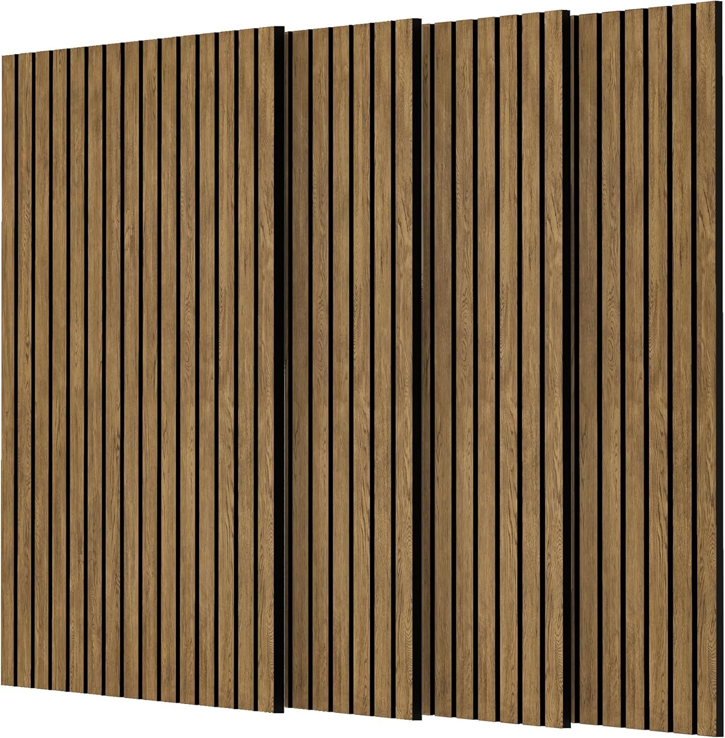 Displays the core product—decorative wood slat wall panels—clearly showing the vertical slat design and natural wood grain finish to help shoppers visualize…