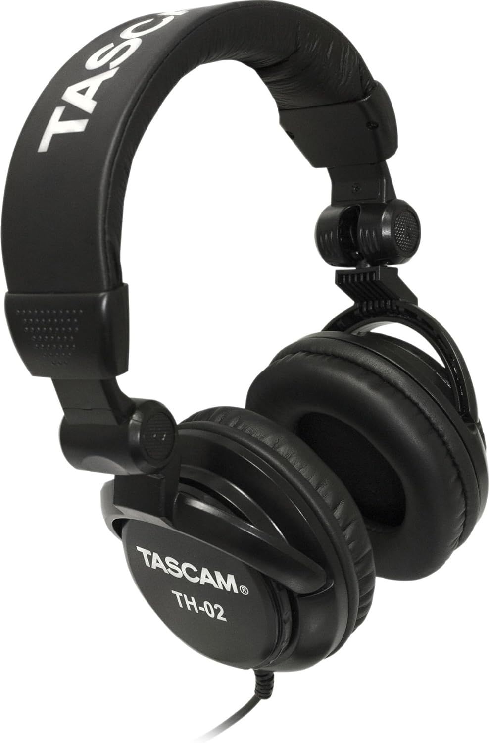 Displays the core product clearly on a white background to show the design, branding, and build quality of the TASCAM TH-02 headphones.