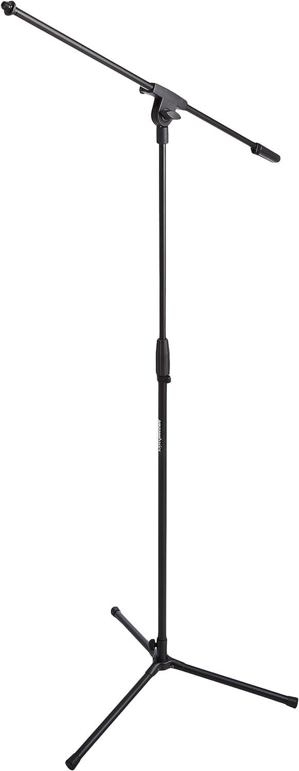 Shows the complete microphone stand with its adjustable boom arm and tripod base to communicate the product's professional design and versatility for…