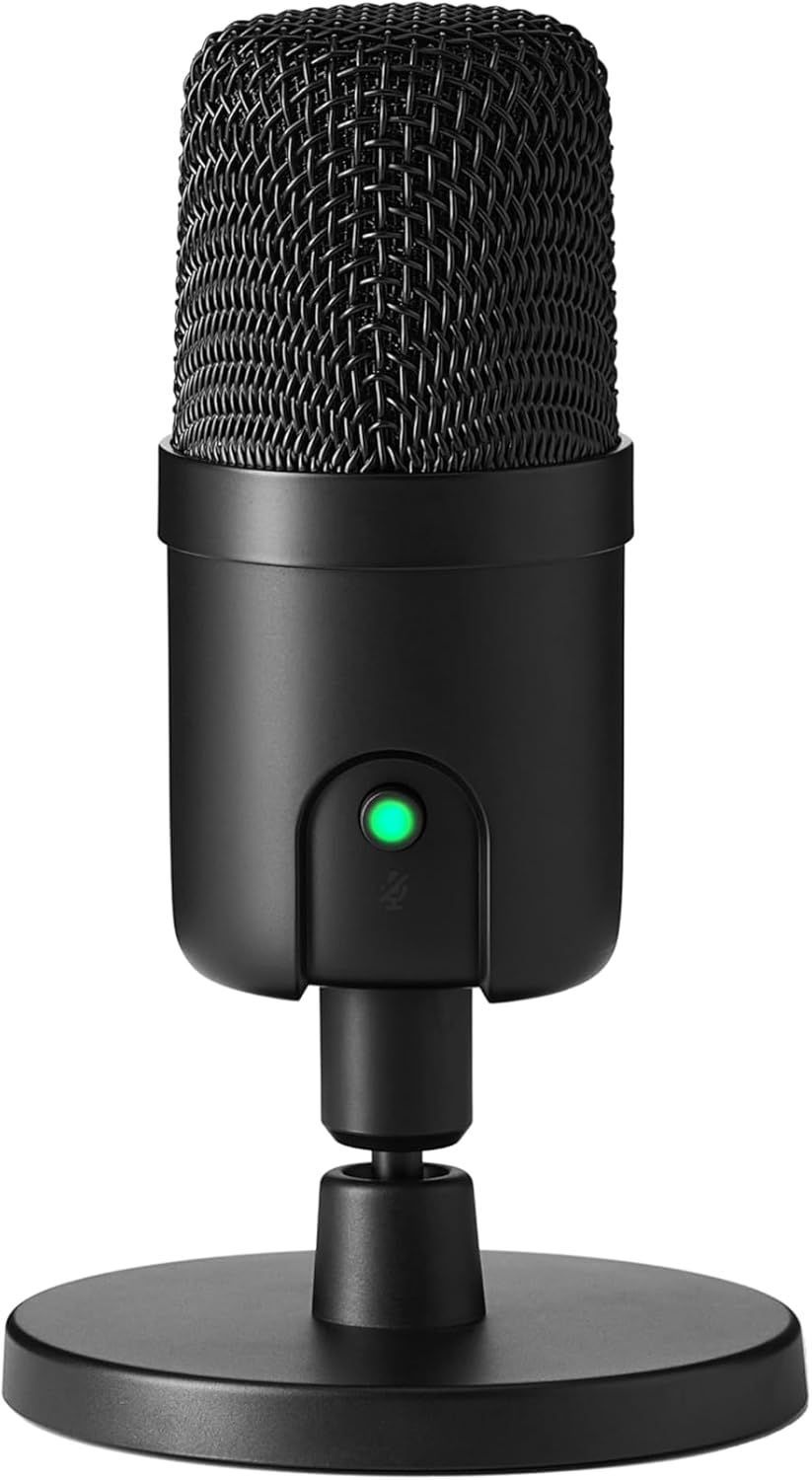 Displays the core product clearly on a clean white background, allowing shoppers to see the microphone's design, mesh grille, and professional build quality.