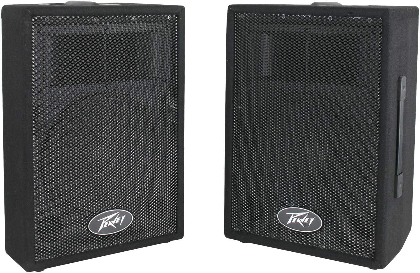 Shows the core product as a pair of professional audio speakers with mesh grilles and Peavey branding, allowing shoppers to see the physical design and build…