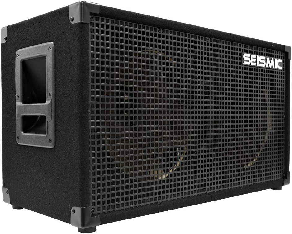 Displays the core product, a Seismic-branded speaker cabinet, in a clean catalog-style presentation to show its design, construction, and branding clearly to…