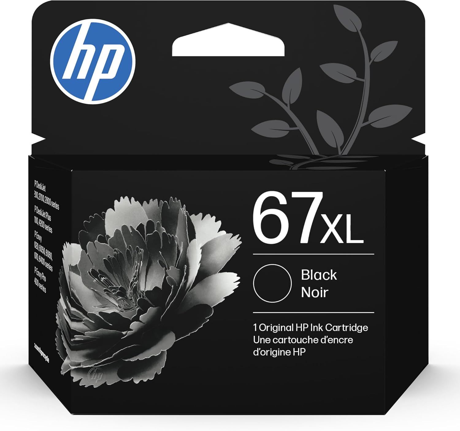 Shows the actual retail packaging the buyer will receive, helping them identify the HP 67XL Black ink cartridge on store shelves and confirming authenticity.