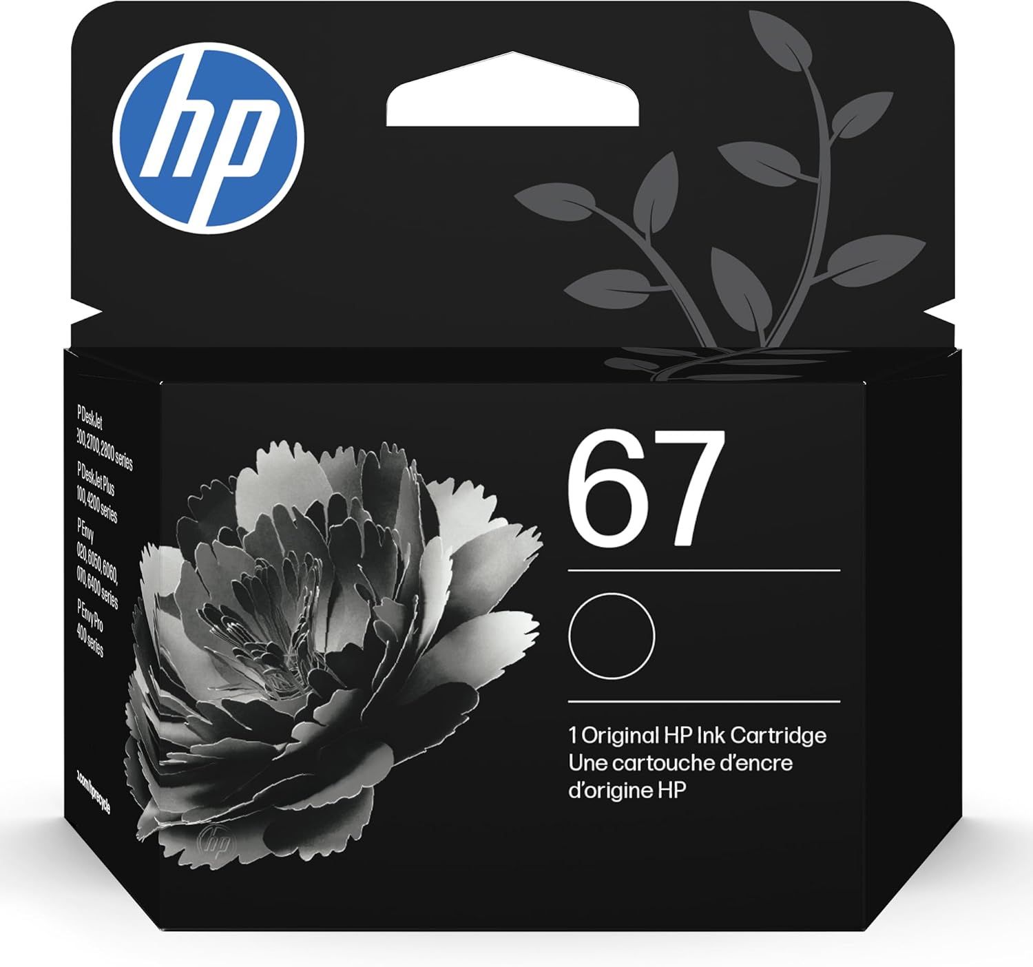 Shows the actual retail packaging the buyer will receive, featuring the HP brand logo and product number 67 to help shoppers identify the correct ink…