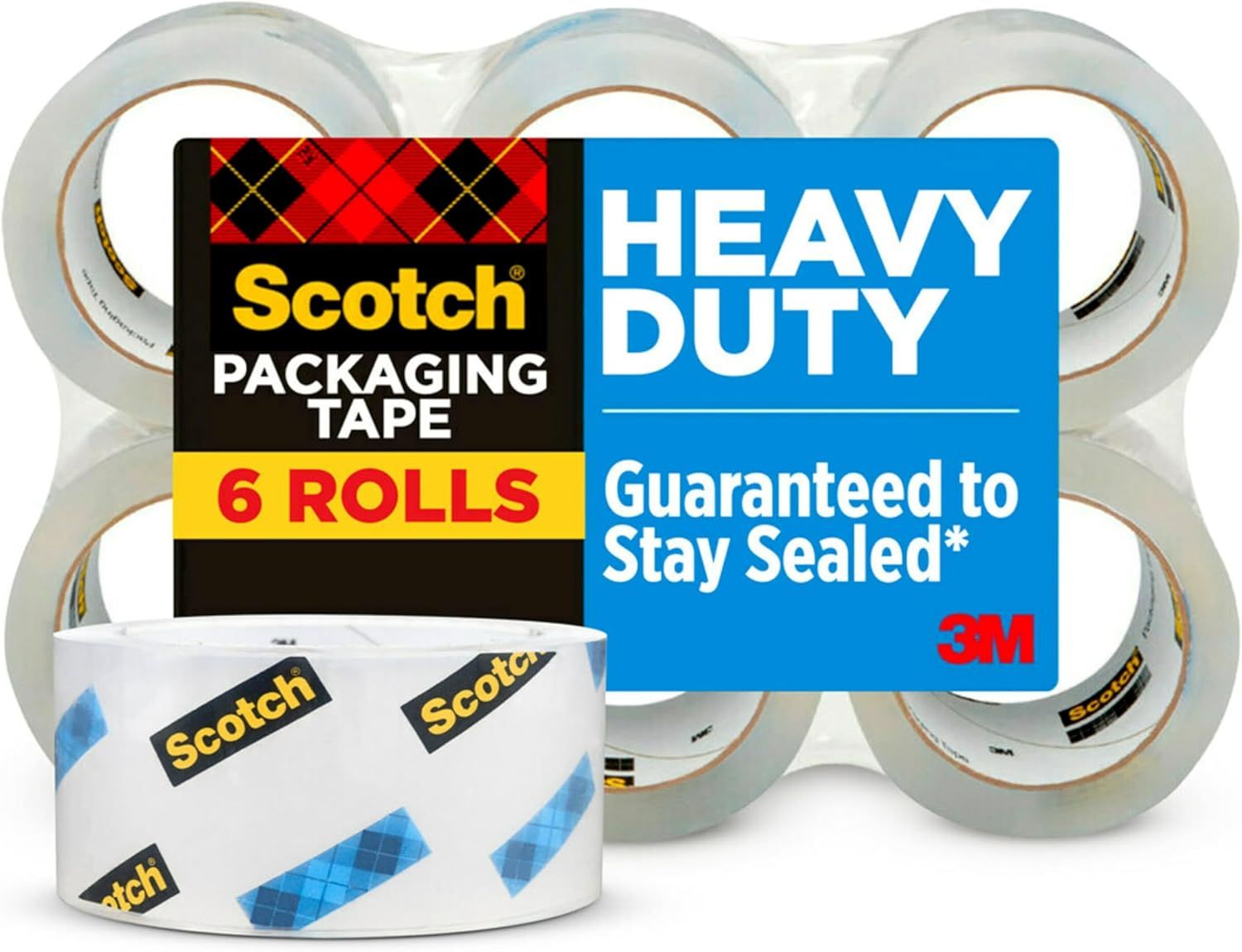 Shows the core product clearly - a 6-roll pack of Scotch Heavy Duty Packaging Tape - to communicate what the shopper is purchasing. Displays the retail…