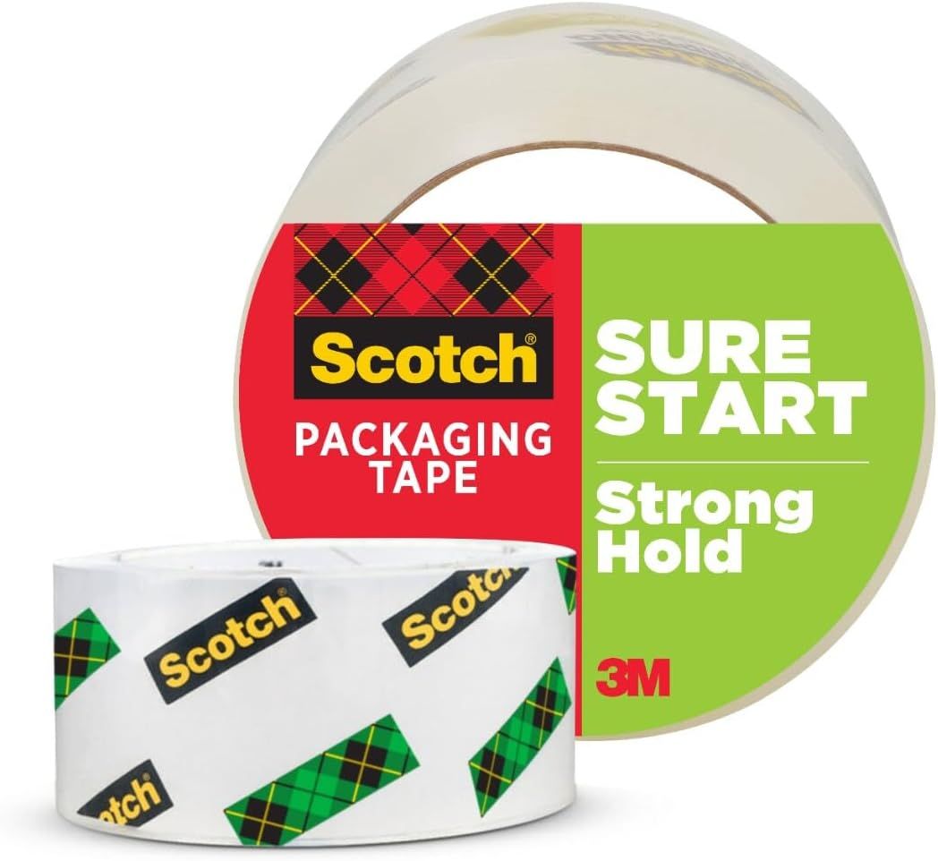 Displays the core product, Scotch packaging tape, clearly showing both the roll and the branded label to help shoppers identify the item they are purchasing.…