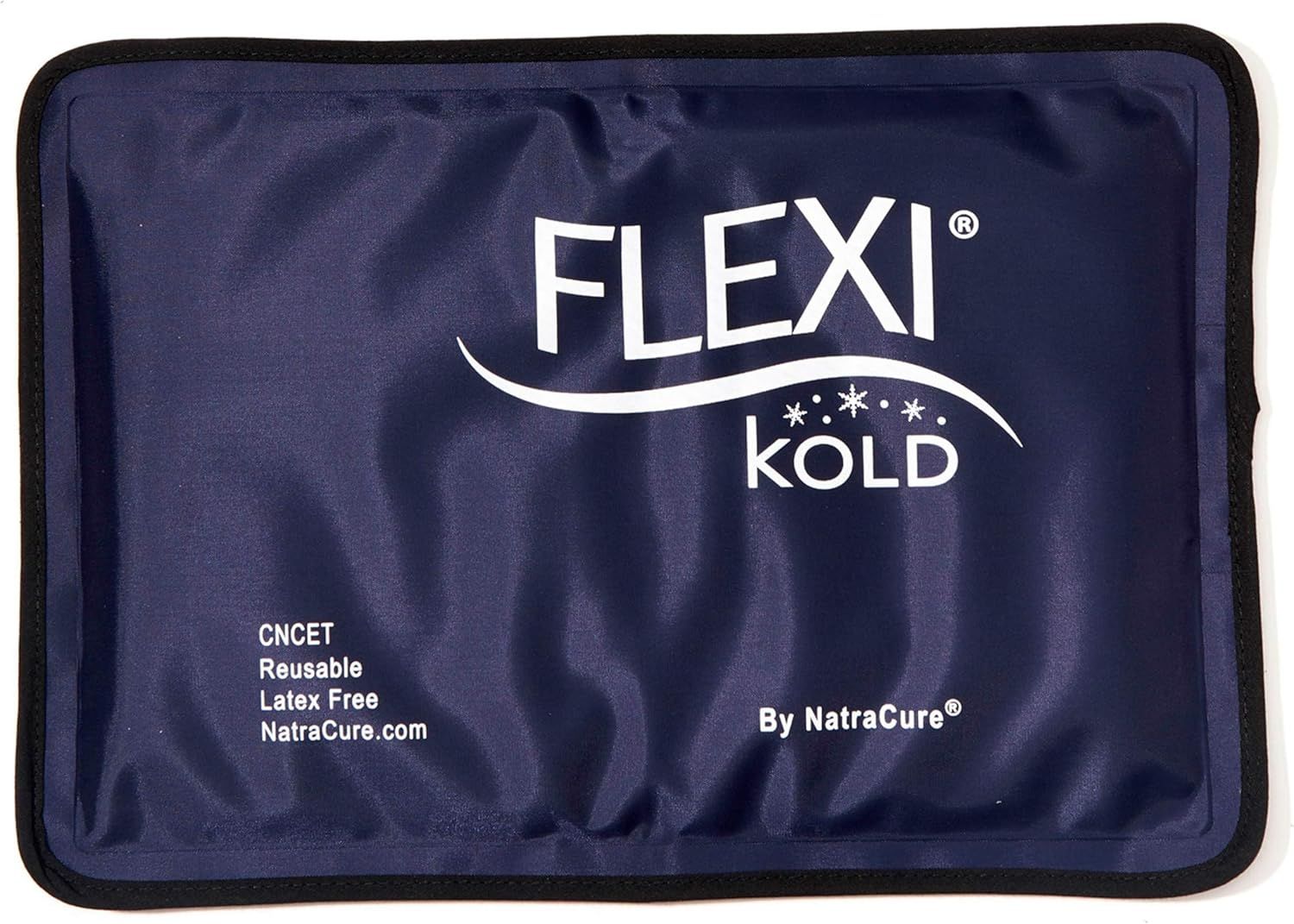 Displays the core product, a FLEXI KOLD cold therapy pack, showing its size, branding, and key features (reusable, latex-free) to help shoppers understand…