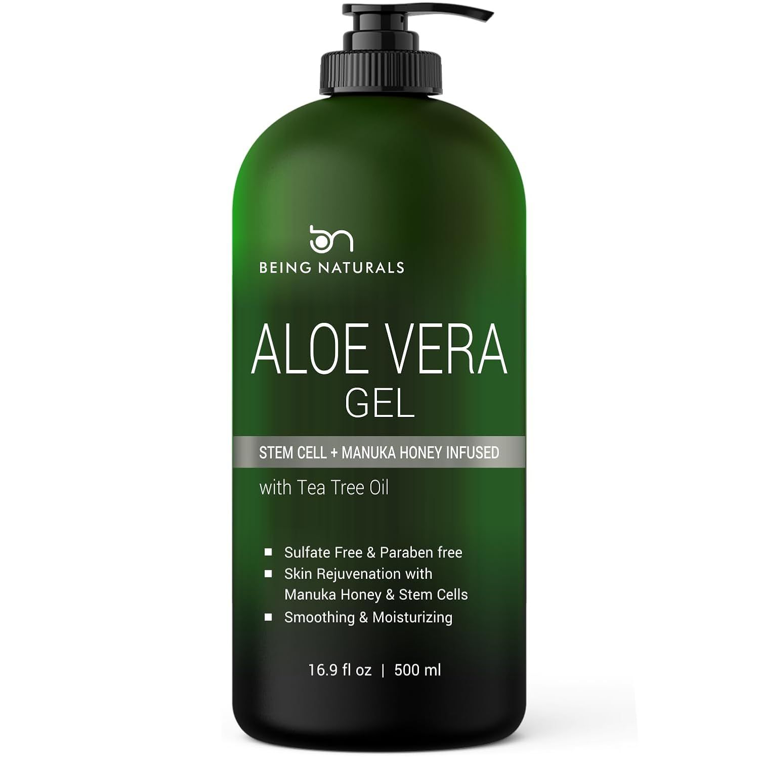 Displays the core product clearly with its pump bottle packaging and key ingredient callouts to communicate what the shopper is purchasing.