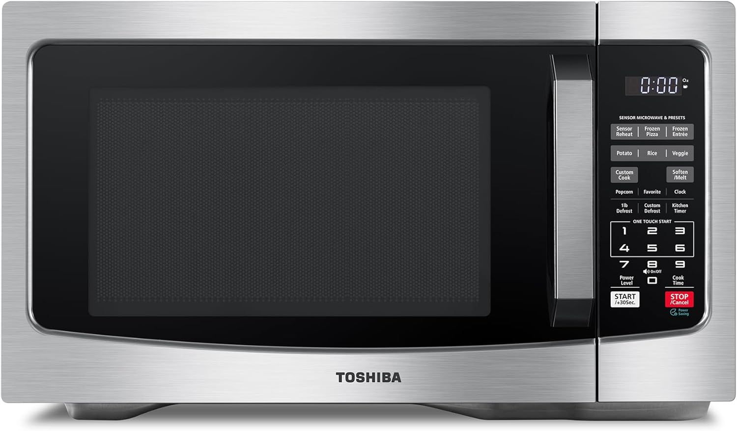 Displays the core product clearly on a white background to show the microwave's design, control panel features, and brand identity.