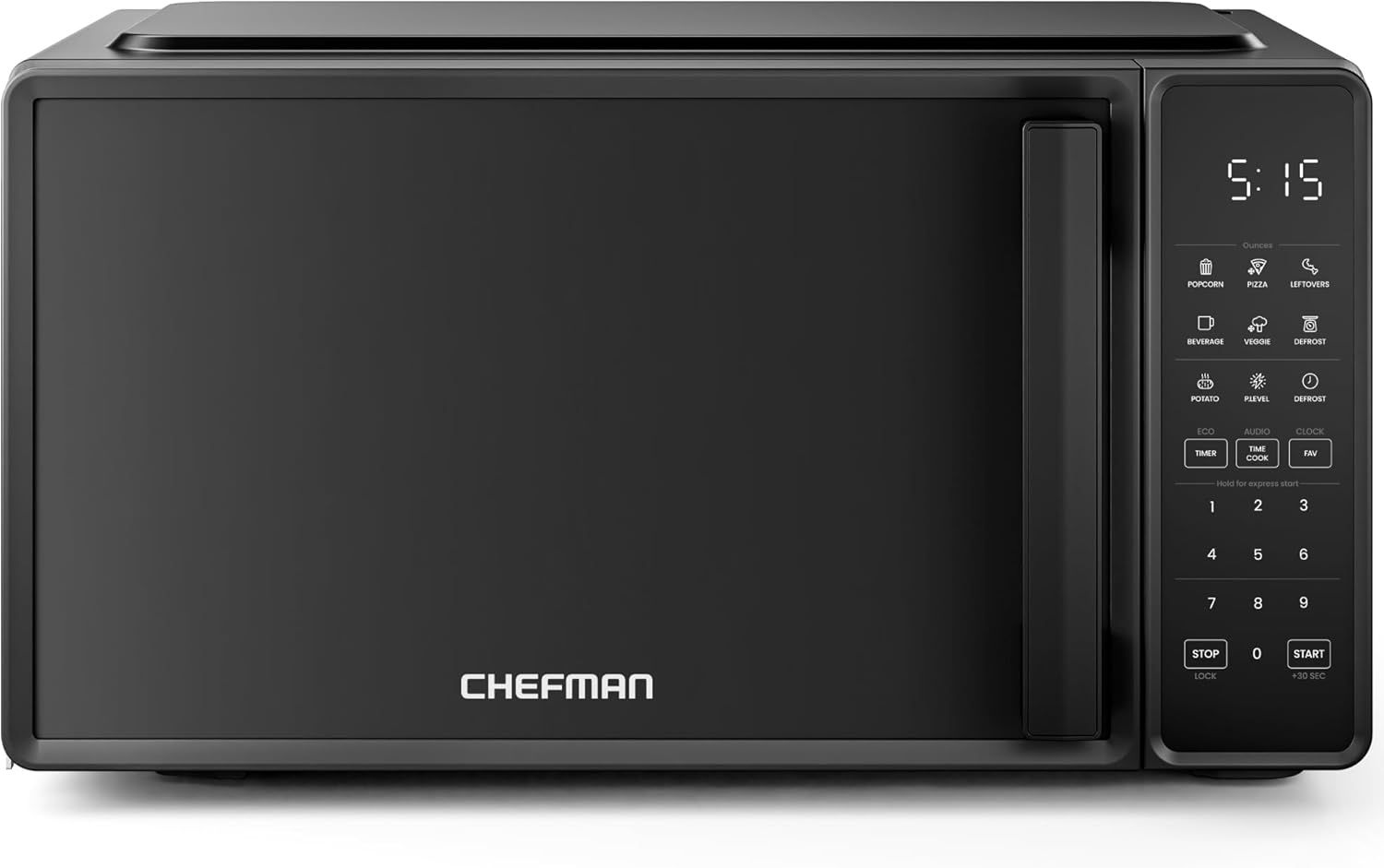 Displays the microwave as the core product with clear visibility of its digital control panel and preset cooking functions to communicate ease of use and…