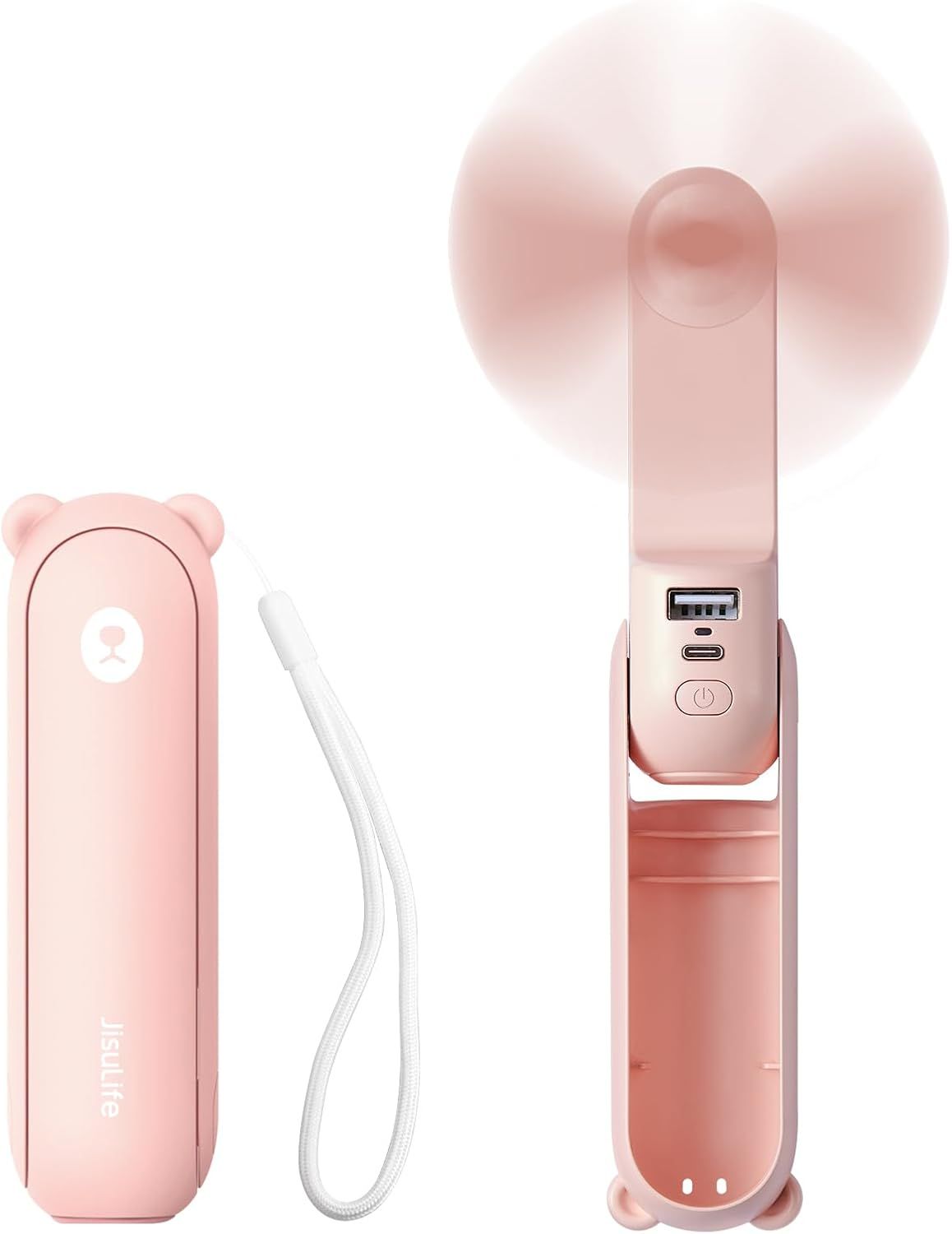 Displays the core product, a portable handheld fan, along with its included accessories to show what the buyer receives in the purchase. Shows the included…
