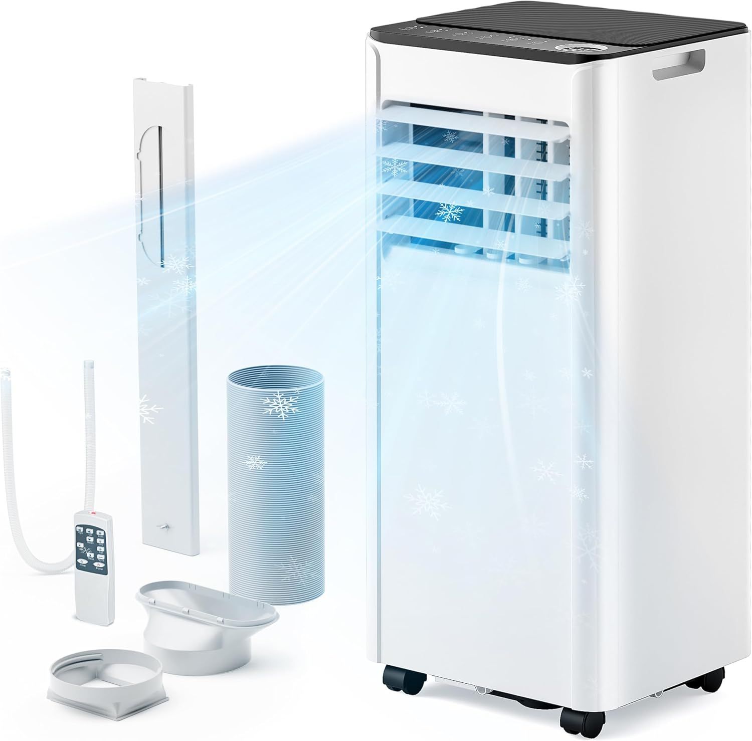 Shows the core portable air conditioning unit along with all included accessories and parts to give shoppers a complete view of what they will receive. Displays all the included accessories and…
