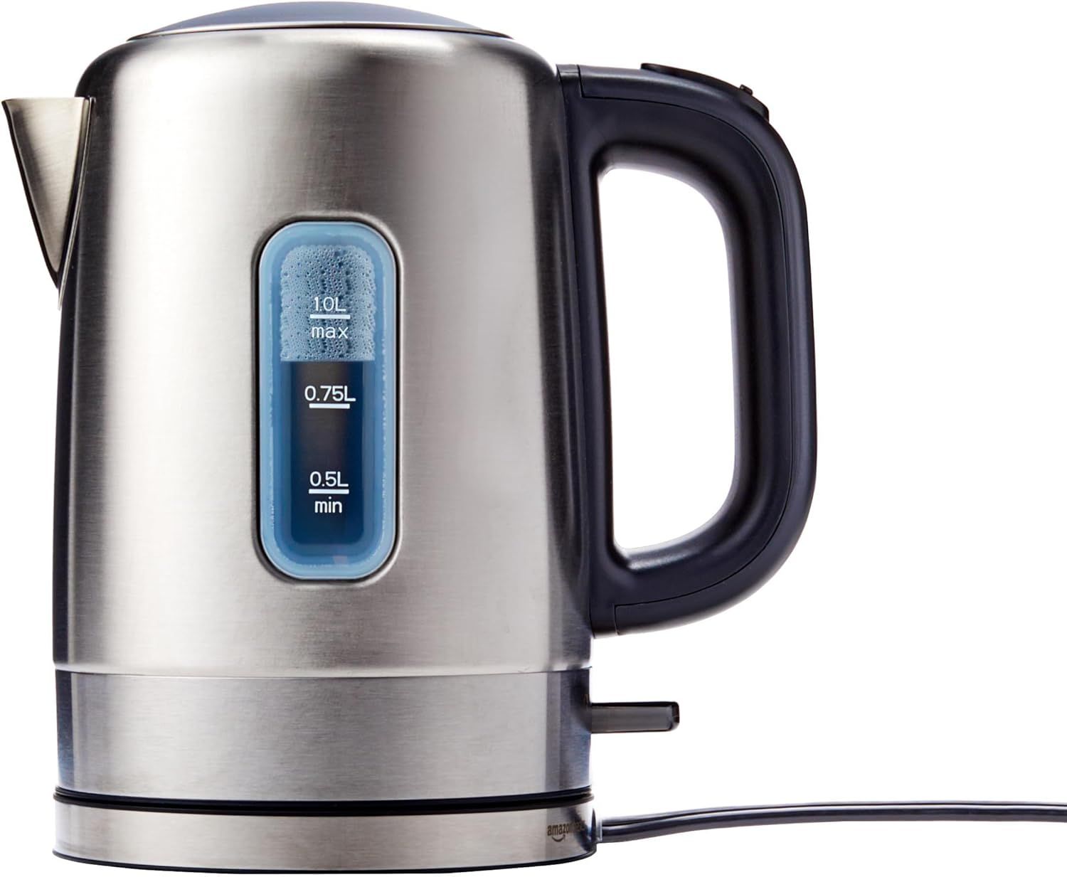 Displays the electric kettle clearly on a white background to show its design, premium stainless steel finish, and visible water level gauge, helping shoppers…