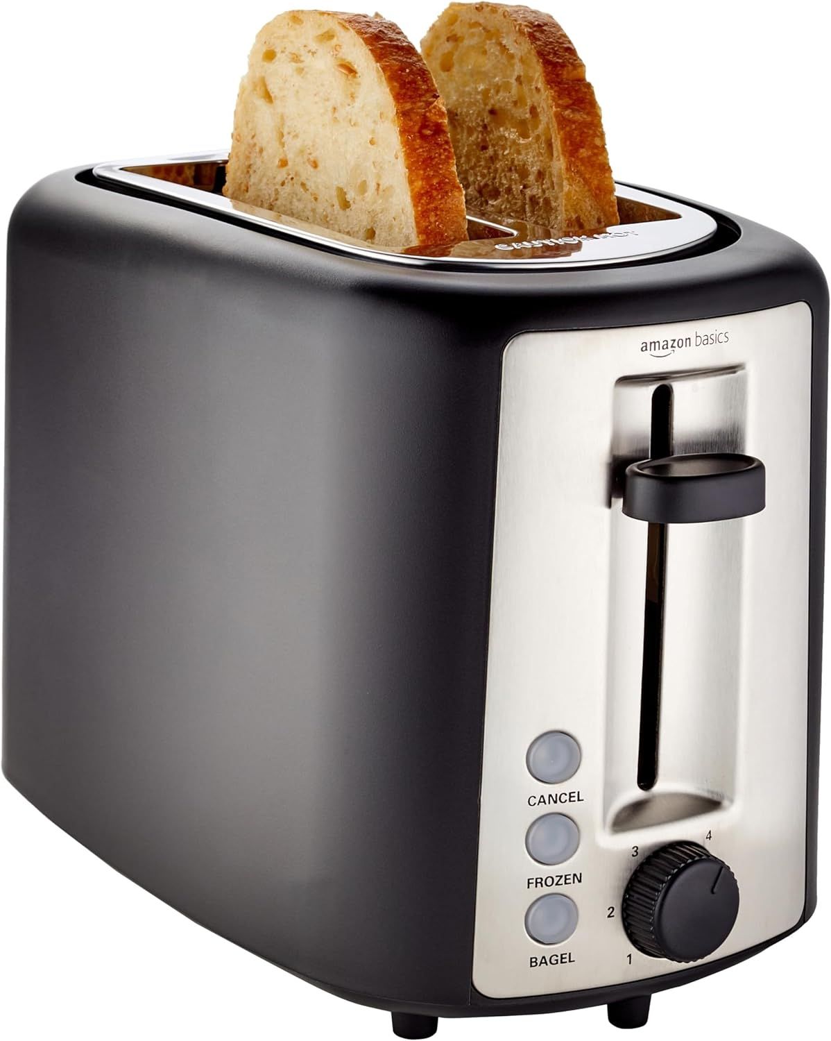 Displays the core product clearly showing its design, toasting capability with bread in action, and control features to help shoppers understand what they are purchasing. Demonstrates the toaster…