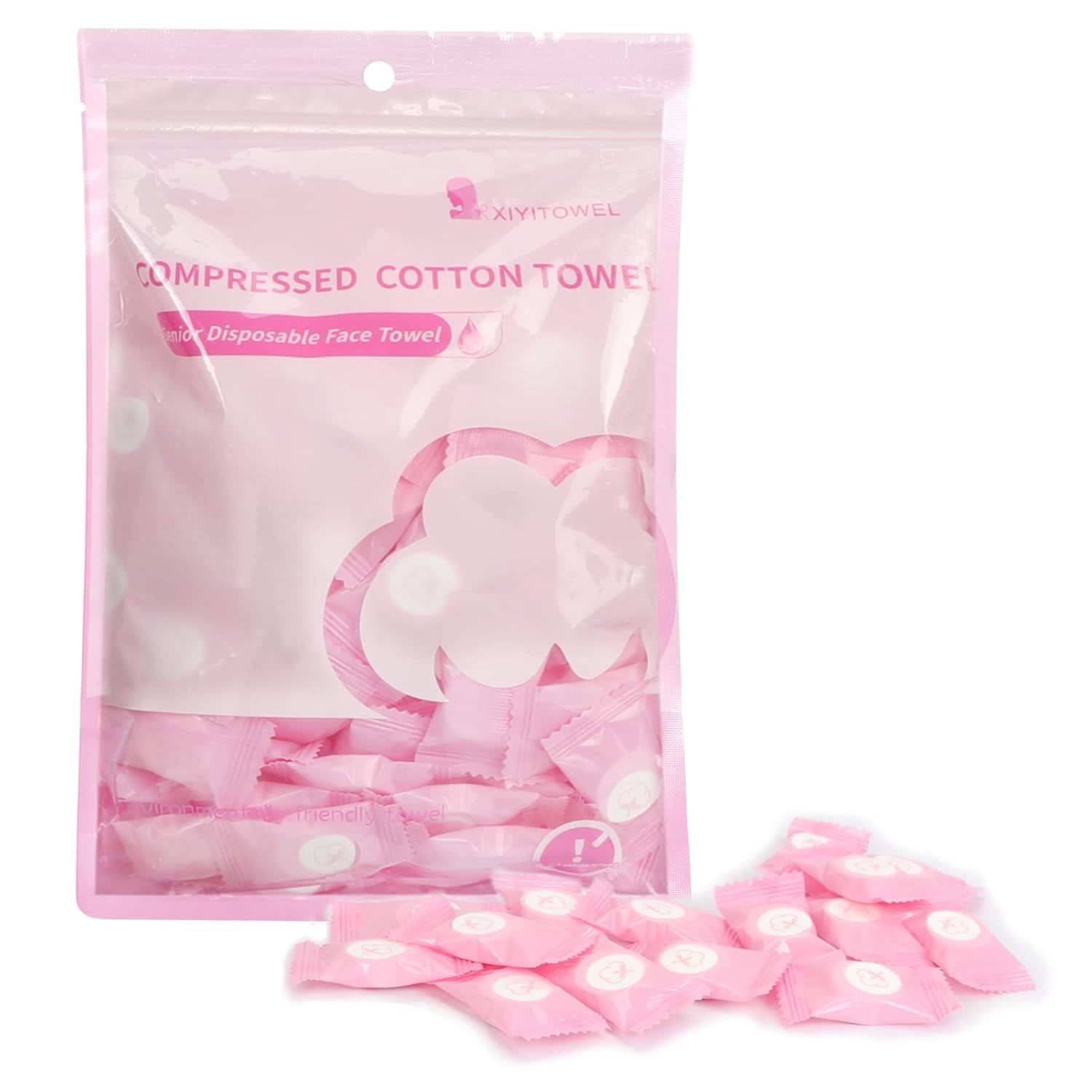 Shows the core product—compressed cotton towels in retail packaging—to communicate what the shopper is purchasing and how the product is packaged. Displays…