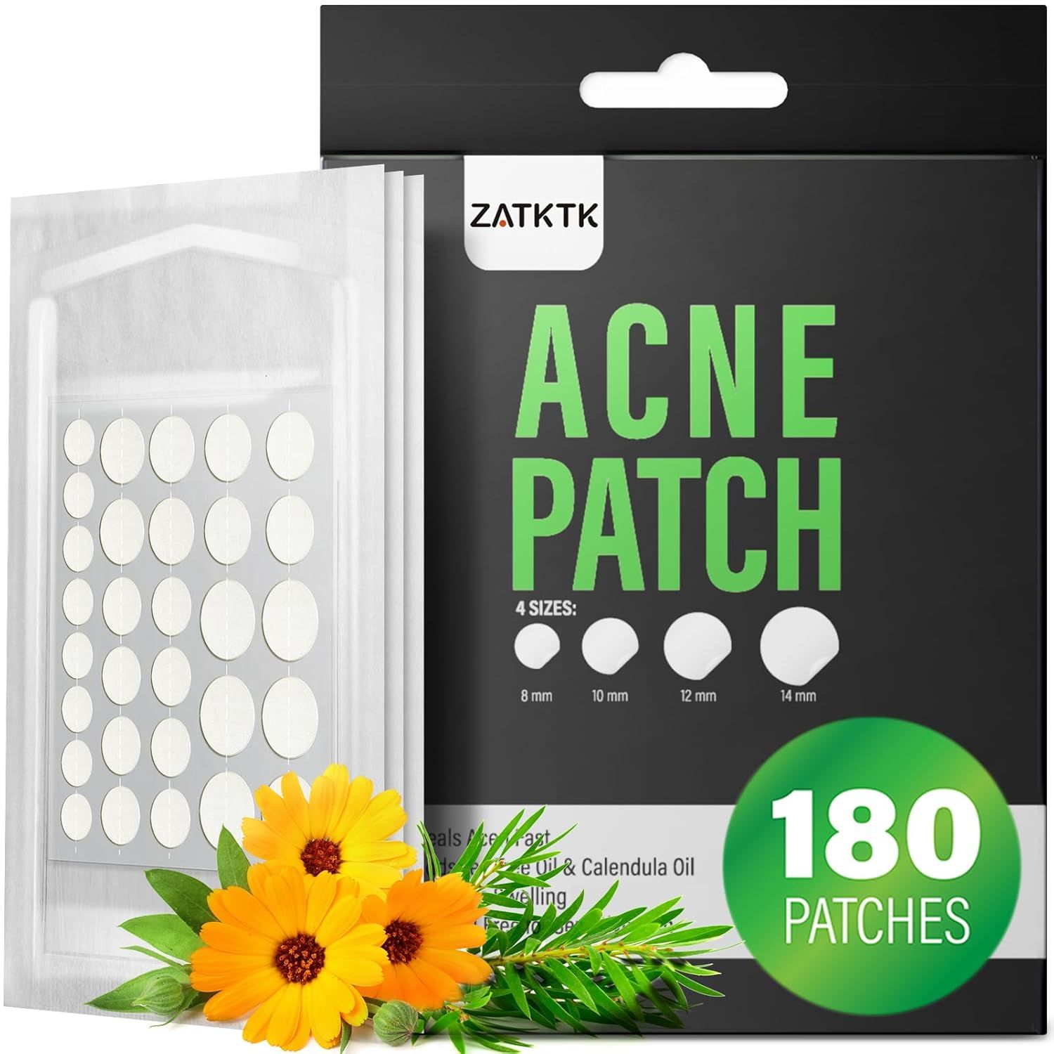 Shows the core product—acne patches in retail packaging with sheets of patches visible—to communicate what the shopper is purchasing and the quantity…