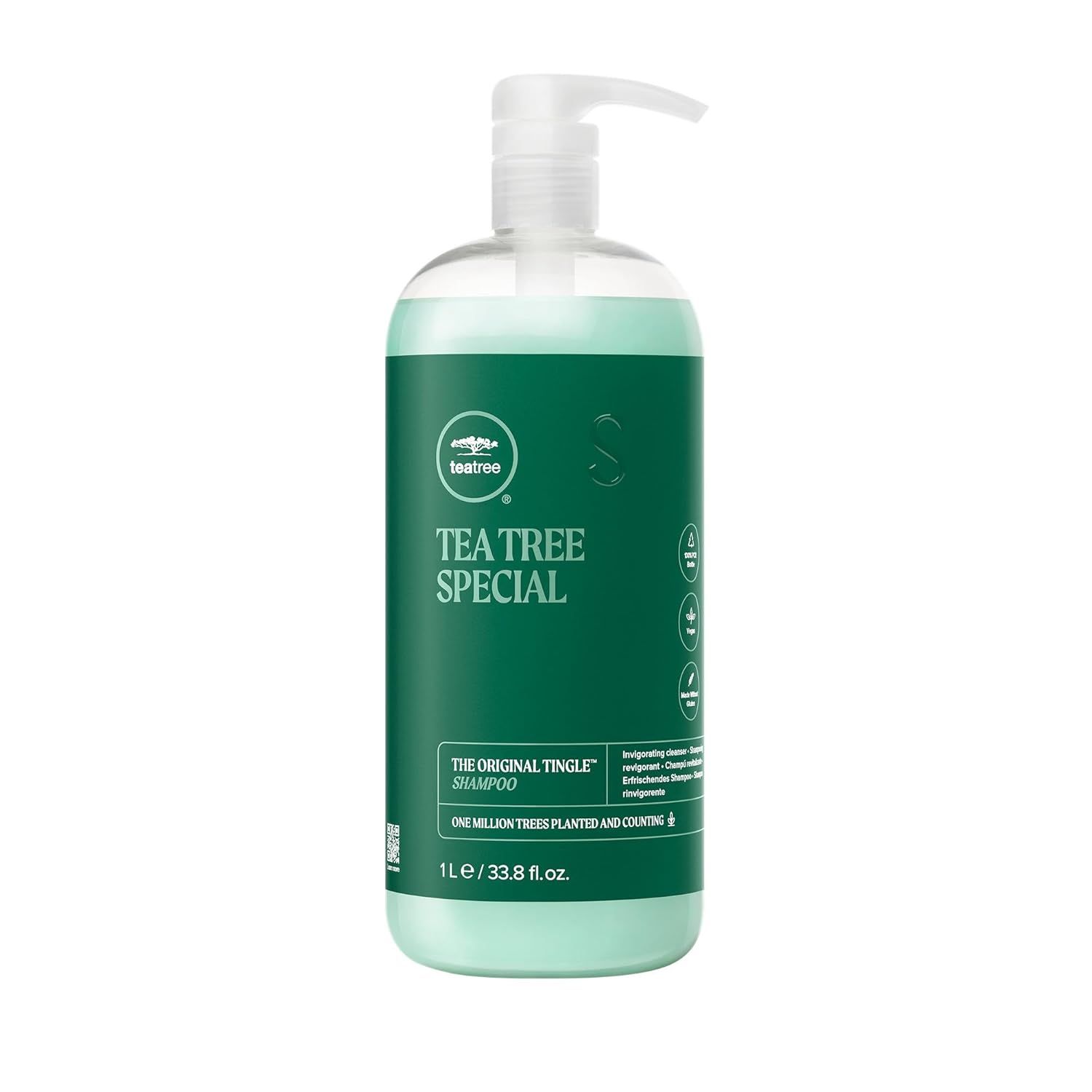 Displays the core product clearly on a clean white background to show the Tea Tree Special shampoo bottle with pump dispenser and communicate the size and…