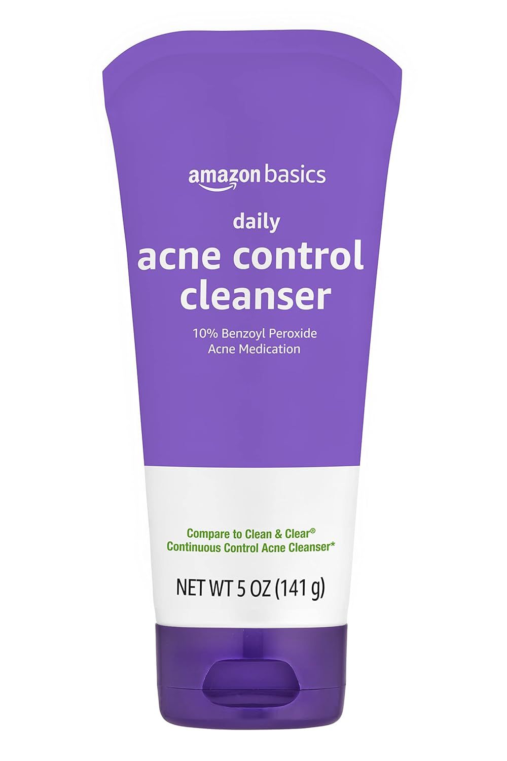 Displays the core product clearly on a white background, showing the Amazon Basics acne control cleanser tube with key product information visible to help…
