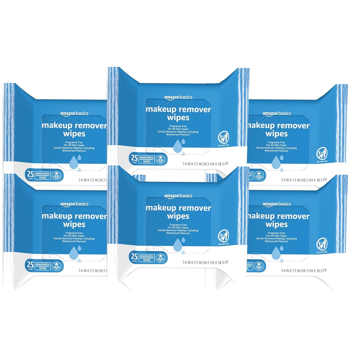 Shows the core sellable product—a multi-pack of Amazon Basics makeup remover wipes—clearly displayed to communicate what the shopper will receive. Displays…