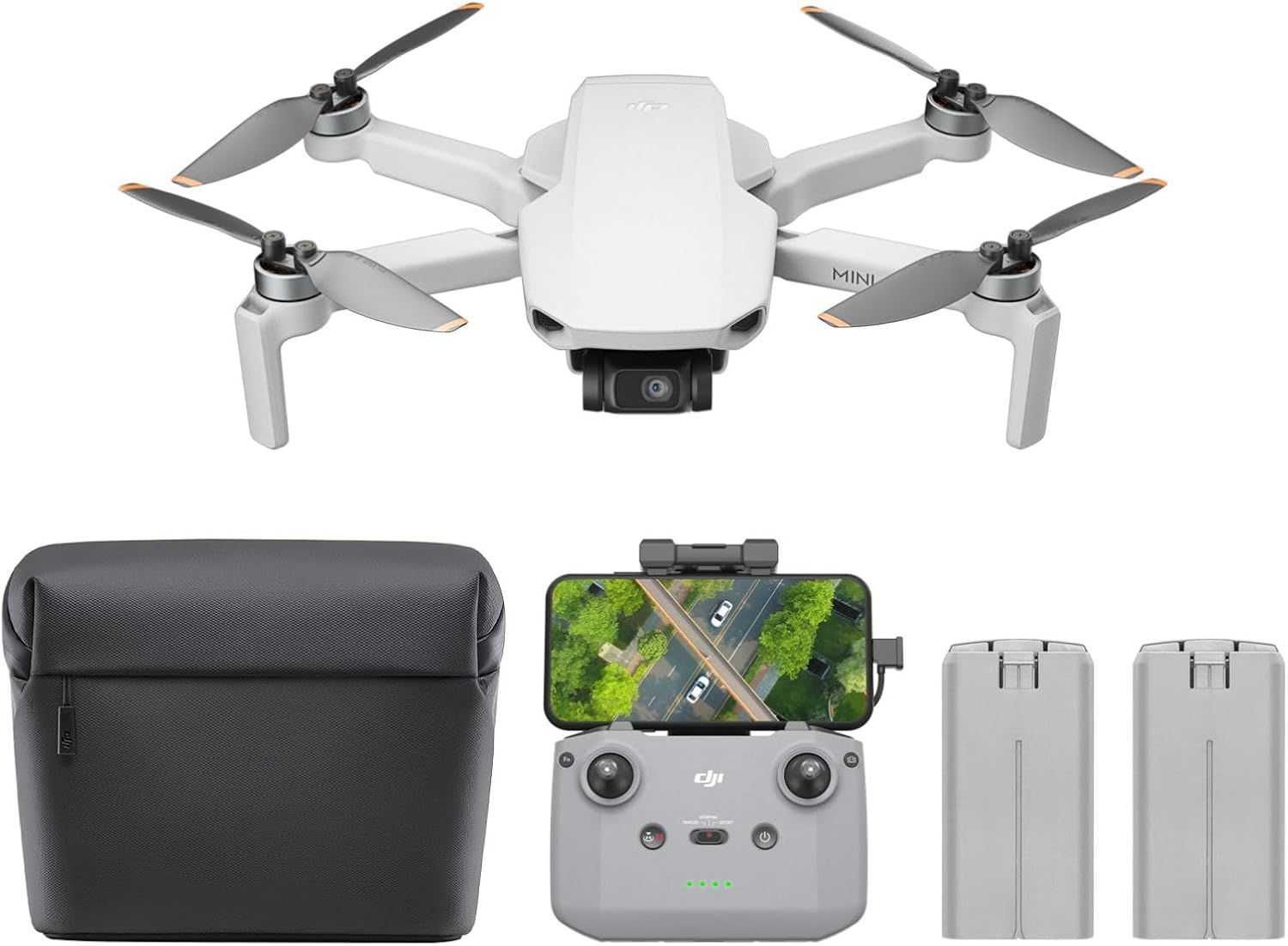 Displays the core drone product along with all included components to show shoppers exactly what they will receive in the package. Demonstrates the complete kit includes essential accessories like…