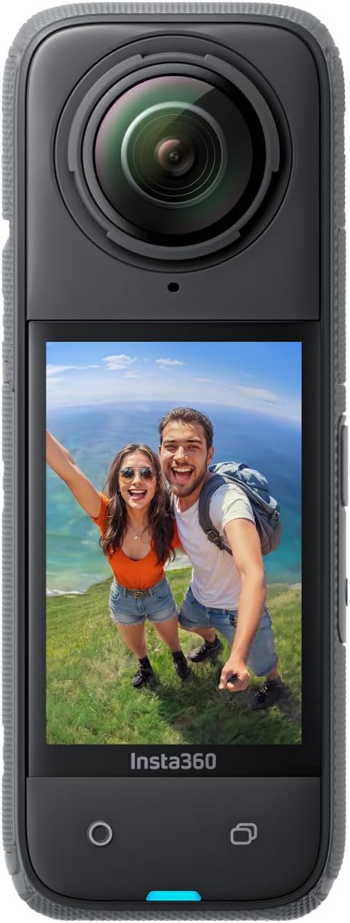 Shows the core product clearly with its distinctive dual-lens design and integrated touchscreen displaying sample output, helping shoppers understand what they are purchasing. Demonstrates the…