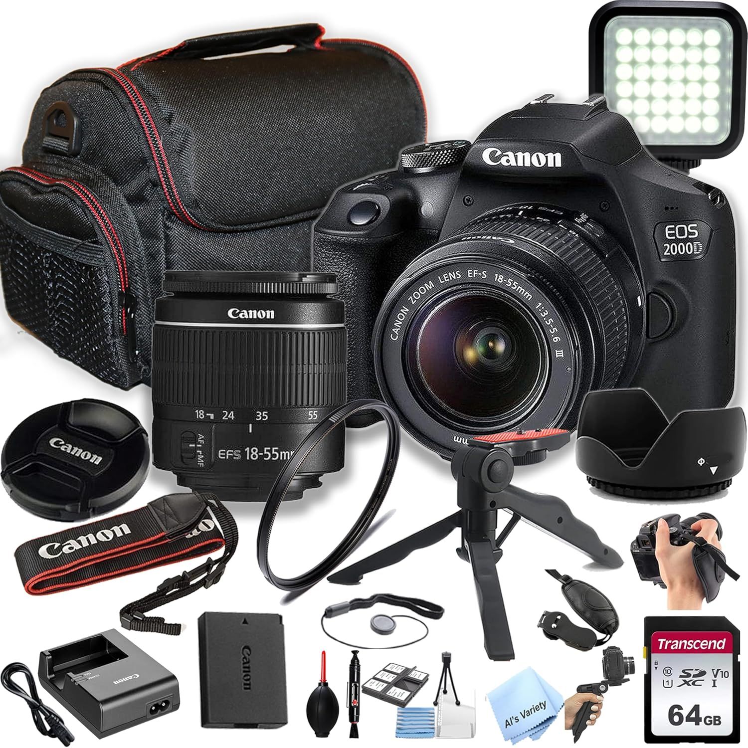 Canon EOS 2000D / Rebel T7 DSLR Camera w/EF-S 18-55mm F/3.5-5.6 Zoom Lens +…