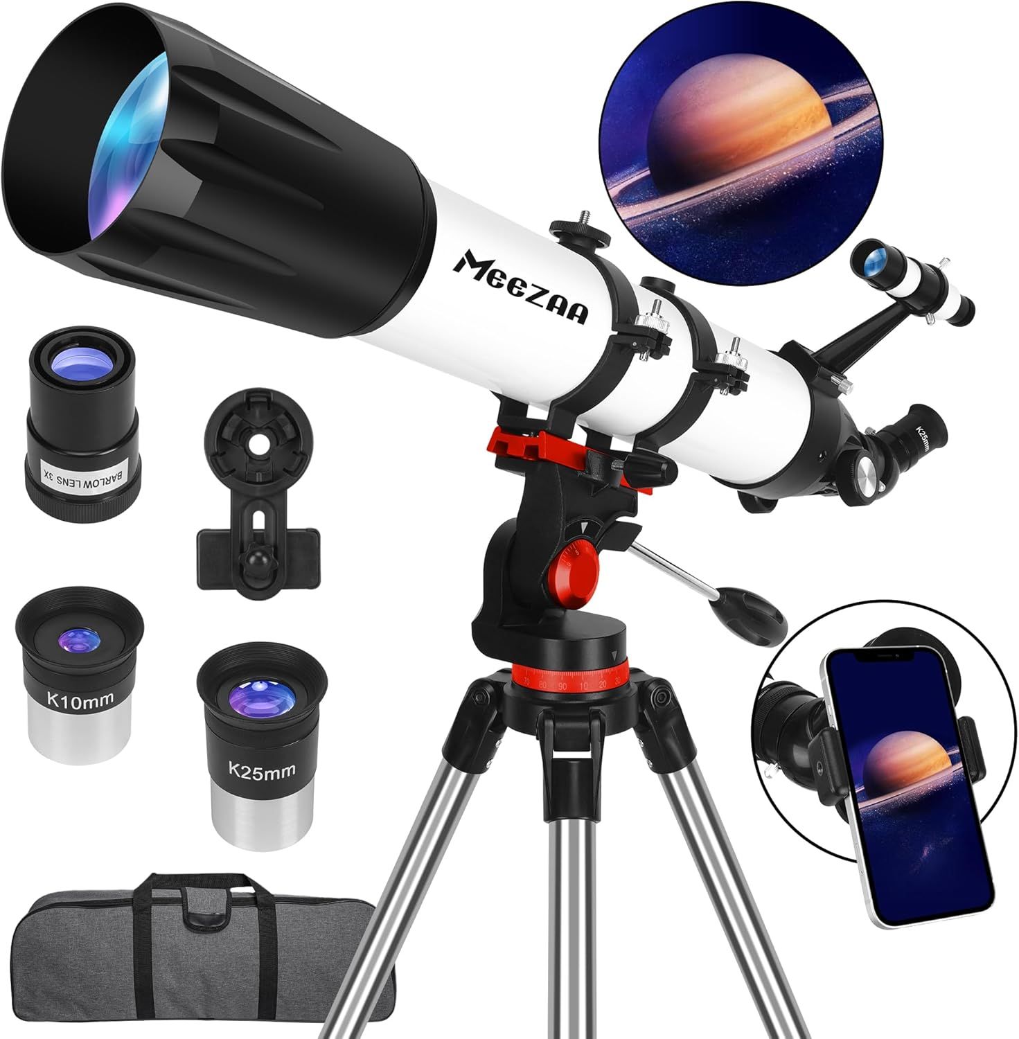 Displays the core telescope product along with its complete set of components to show shoppers exactly what they will receive in the package. Showcases all…