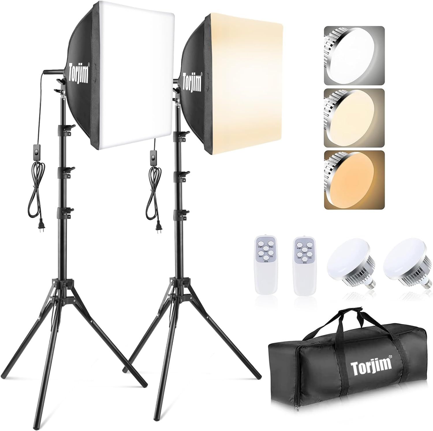 Displays the complete softbox lighting kit with all core components to show shoppers exactly what they will receive in their purchase. Shows all included…