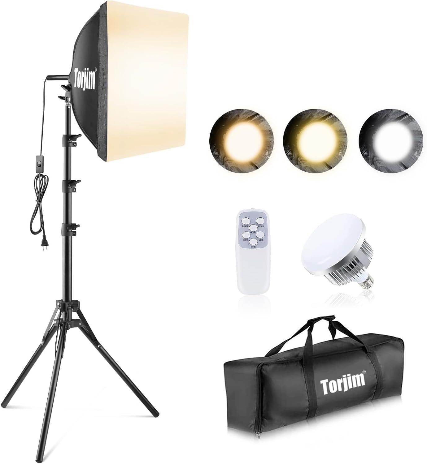 Displays the complete photography lighting kit including the softbox light on stand, showing shoppers exactly what the core product looks like and its…