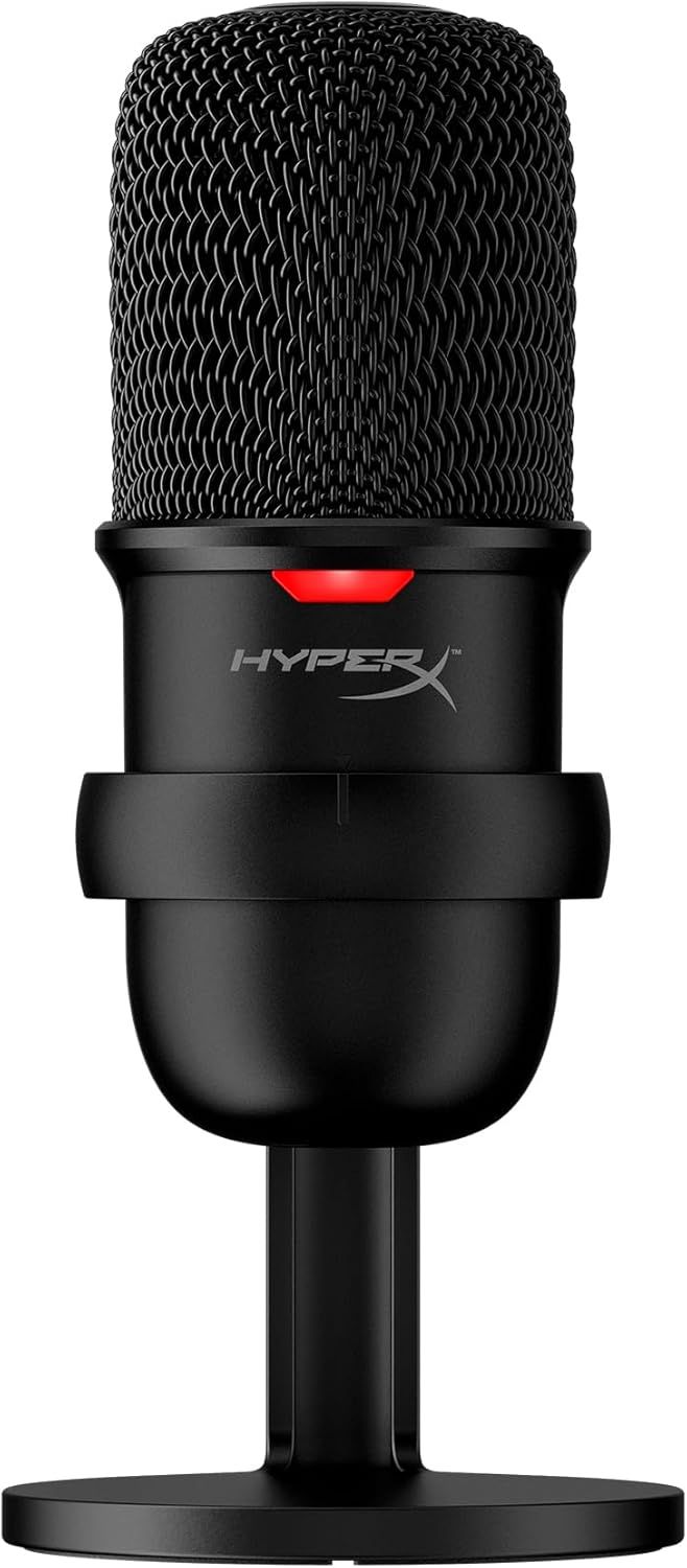 Displays the HyperX microphone as the core product in a clean catalog style, allowing shoppers to clearly see the design, mesh grille, branding, and overall…