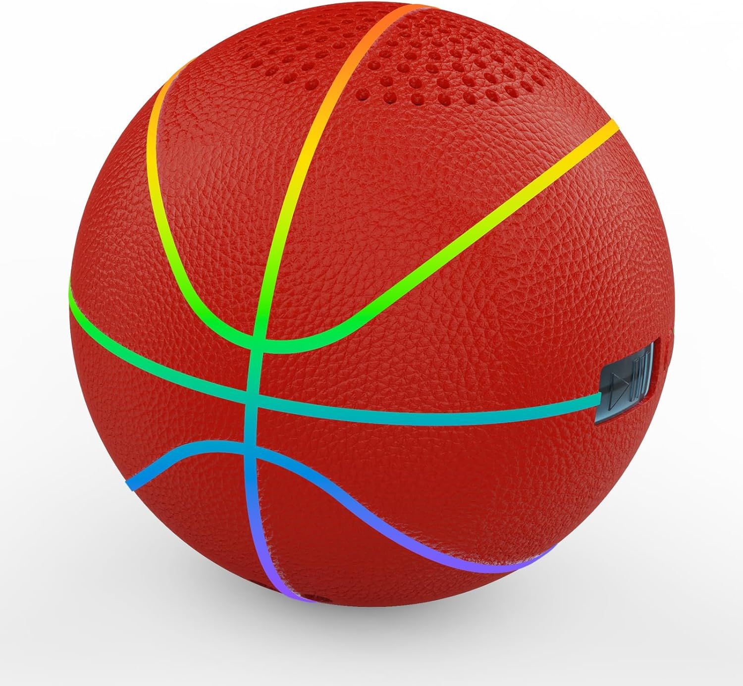 Displays the core product, a basketball with rainbow-colored gradient lines and textured grip surface, clearly showing its unique design and visual appeal to shoppers. Uses a subtle drop shadow…