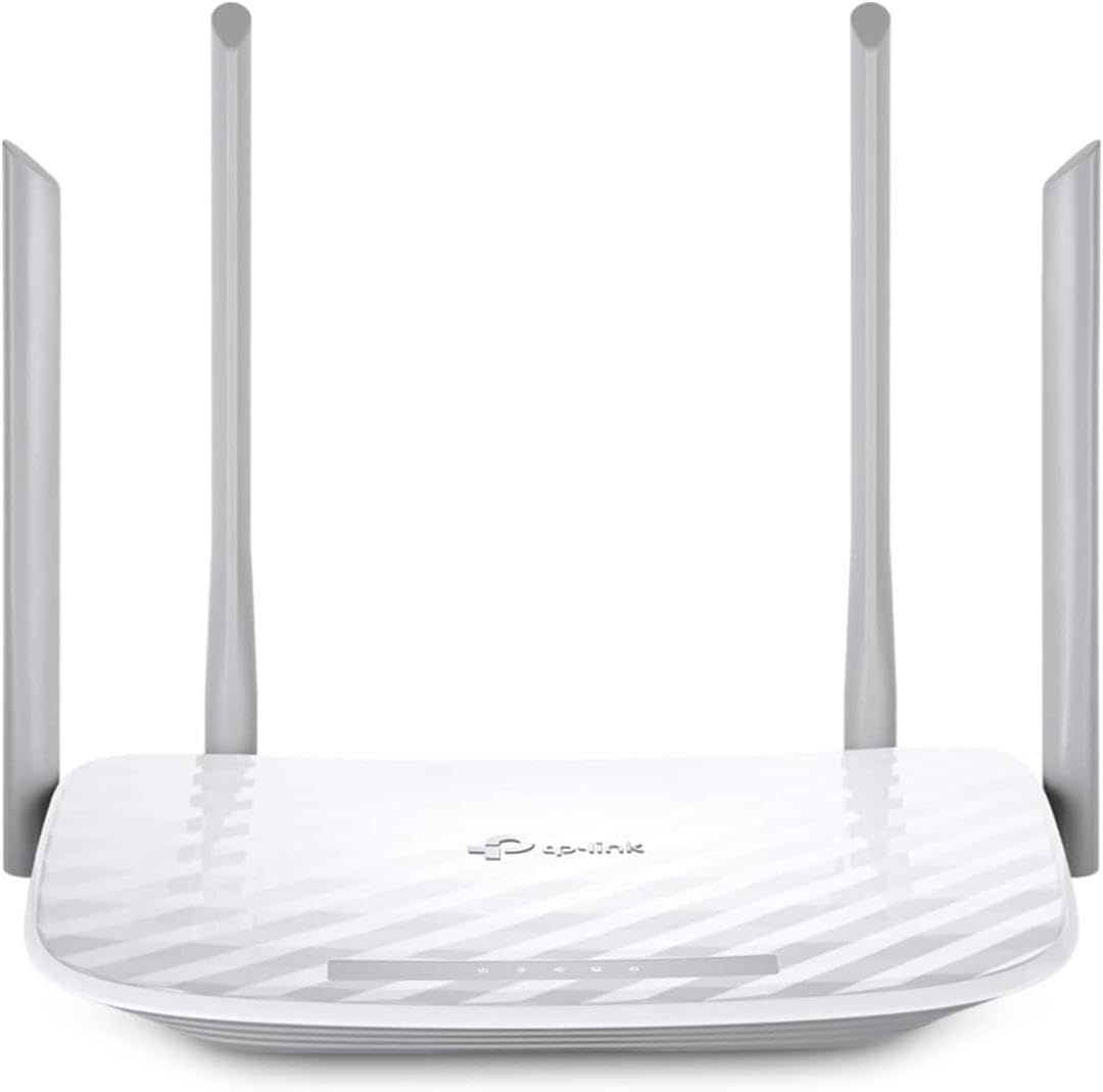 Displays the core product clearly on a white background to show the router's physical design and four external antennas for wireless connectivity.