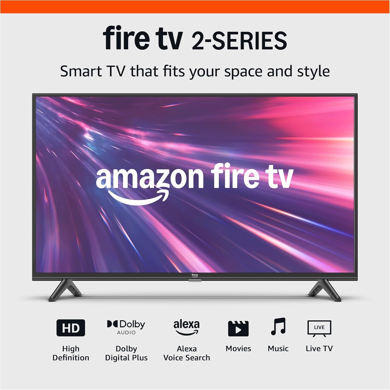 Showcases the Fire TV 2-Series as a complete smart TV solution with key features highlighted below, communicating its versatility and value to shoppers…