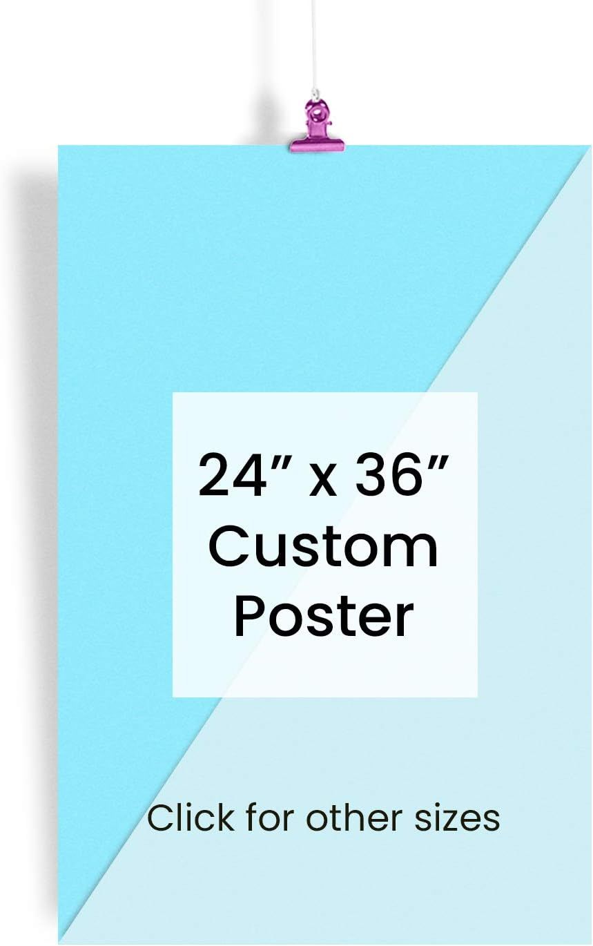 Displays the core product, a custom poster in 24x36 size, clearly showing the product dimensions and customization capability to help shoppers understand what…