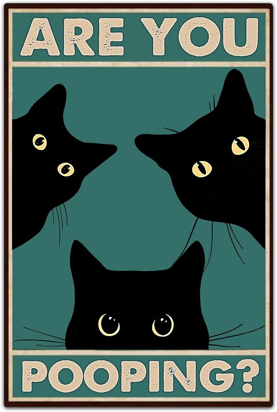 Communicates the product's playful, humorous design featuring black cats with the text 'Are You Pooping?' to appeal to cat lovers looking for quirky bathroom…
