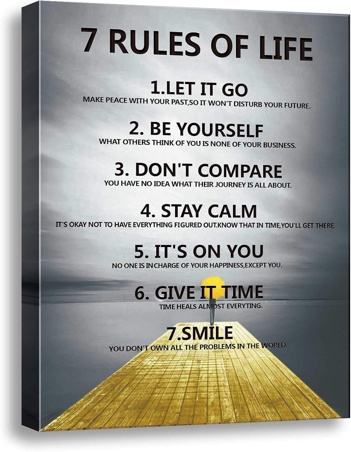 This image appears to be a motivational wall art or canvas print featuring inspirational life rules rather than a traditional Amazon product hero image…