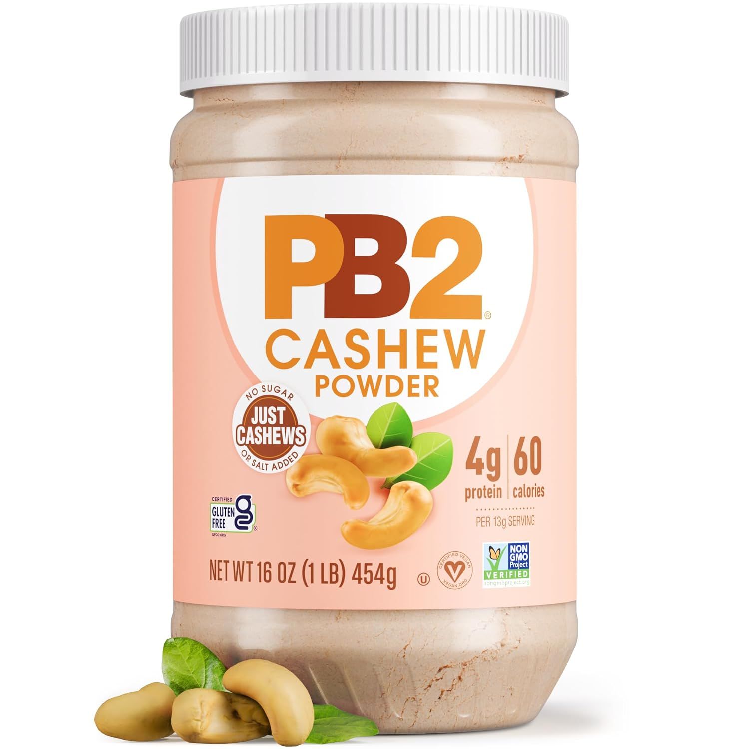 Displays the core product clearly with its jar and label to communicate the brand, flavor, and key nutritional benefits like 4g protein and 60 calories per…