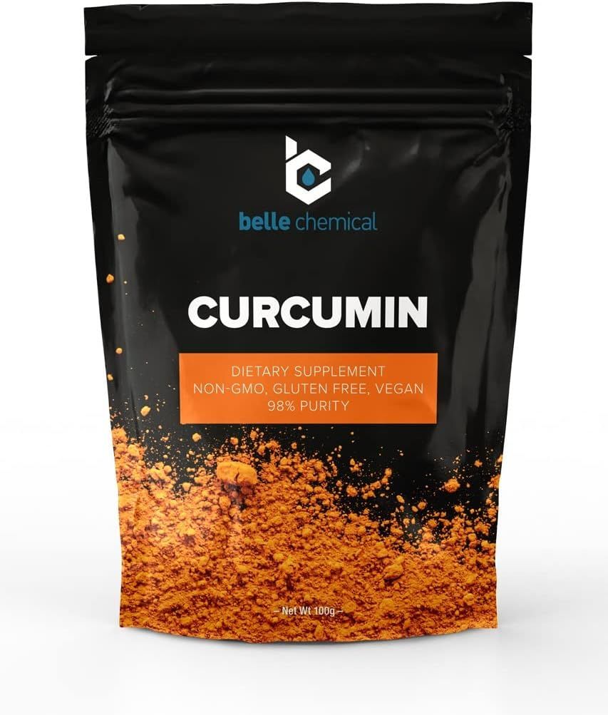 Displays the core product—a curcumin supplement pouch—with clear branding and key product attributes to inform shoppers about the supplement's purity and…