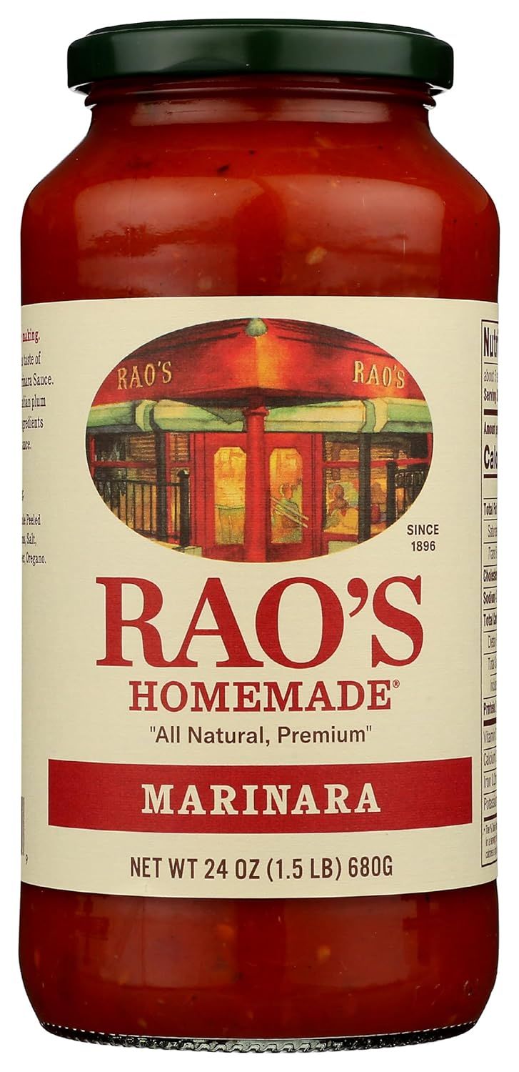 Shows the core sellable product - a jar of Rao's Homemade Marinara sauce - clearly displaying the brand, product type, and contents through the transparent…