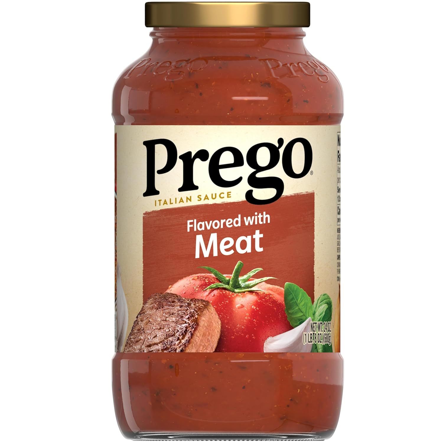 Displays the core product clearly with its packaging and branding to help shoppers identify the Prego Italian sauce variant and understand what they are…