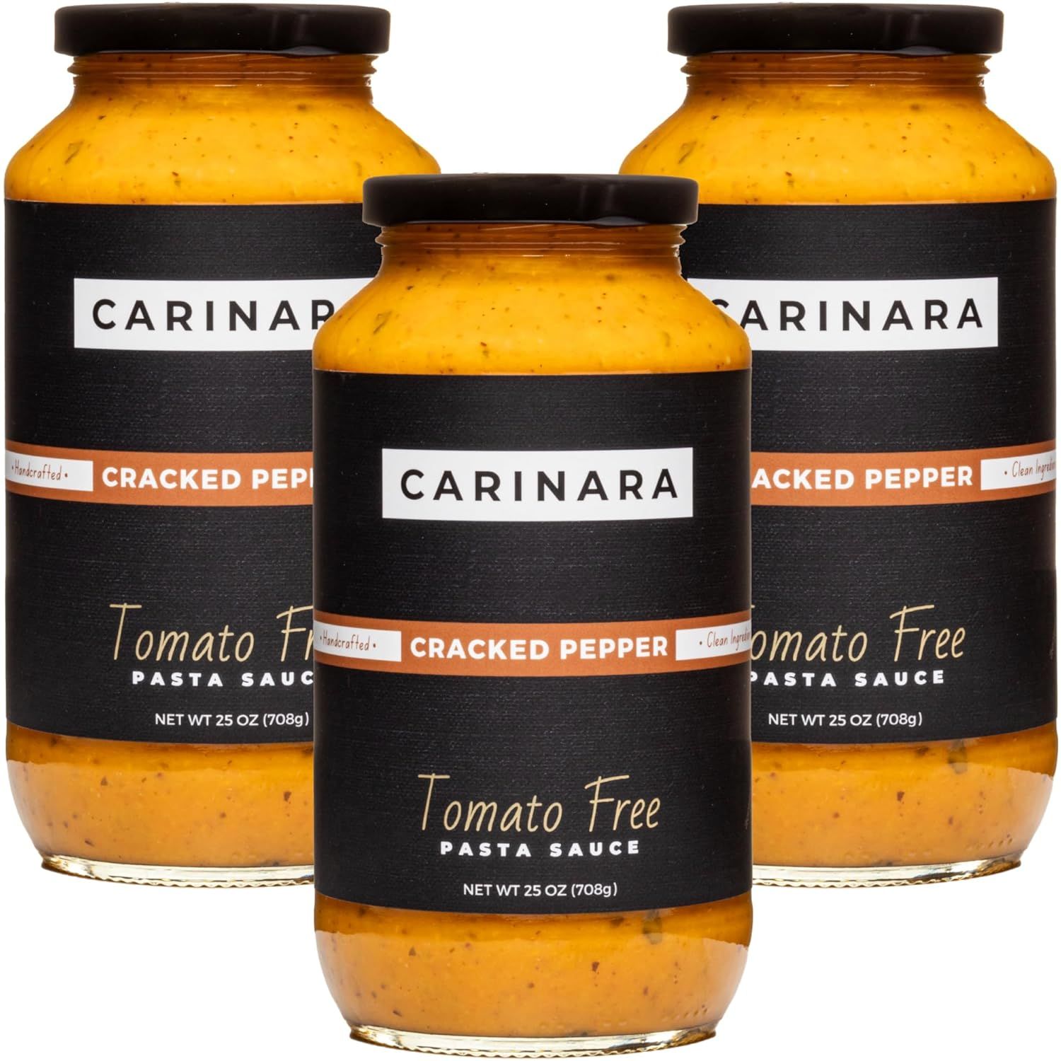 Shows the core product in a 3-pack configuration on a clean white background, allowing shoppers to clearly see the CARINARA brand, cracked pepper flavor, and…
