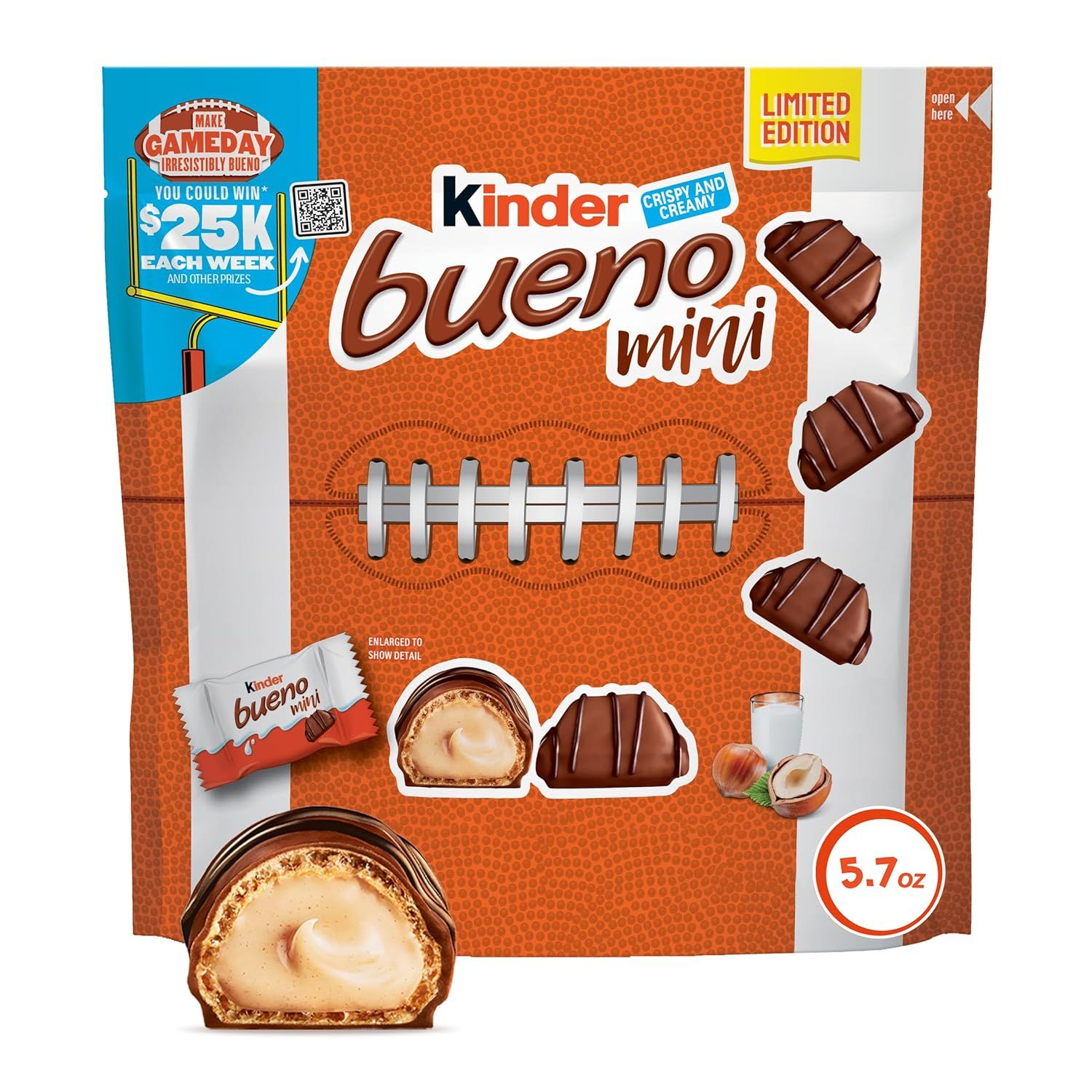 Shows the retail packaging with football-themed design and promotional gameday sweepstakes to attract shoppers during sports season and communicate special limited edition status. Demonstrates the…