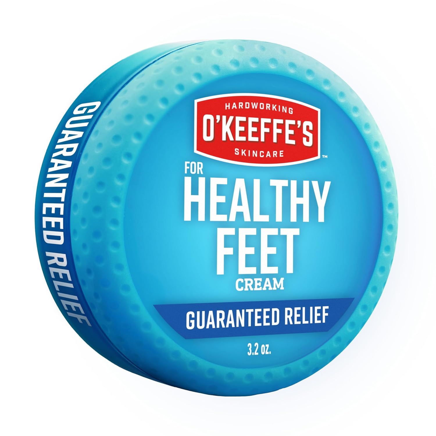 Shows the core product, a jar of O'Keeffe's Healthy Feet Cream, clearly displaying the brand, product name, and key benefit (Guaranteed Relief) to help shoppers identify what they are purchasing.…