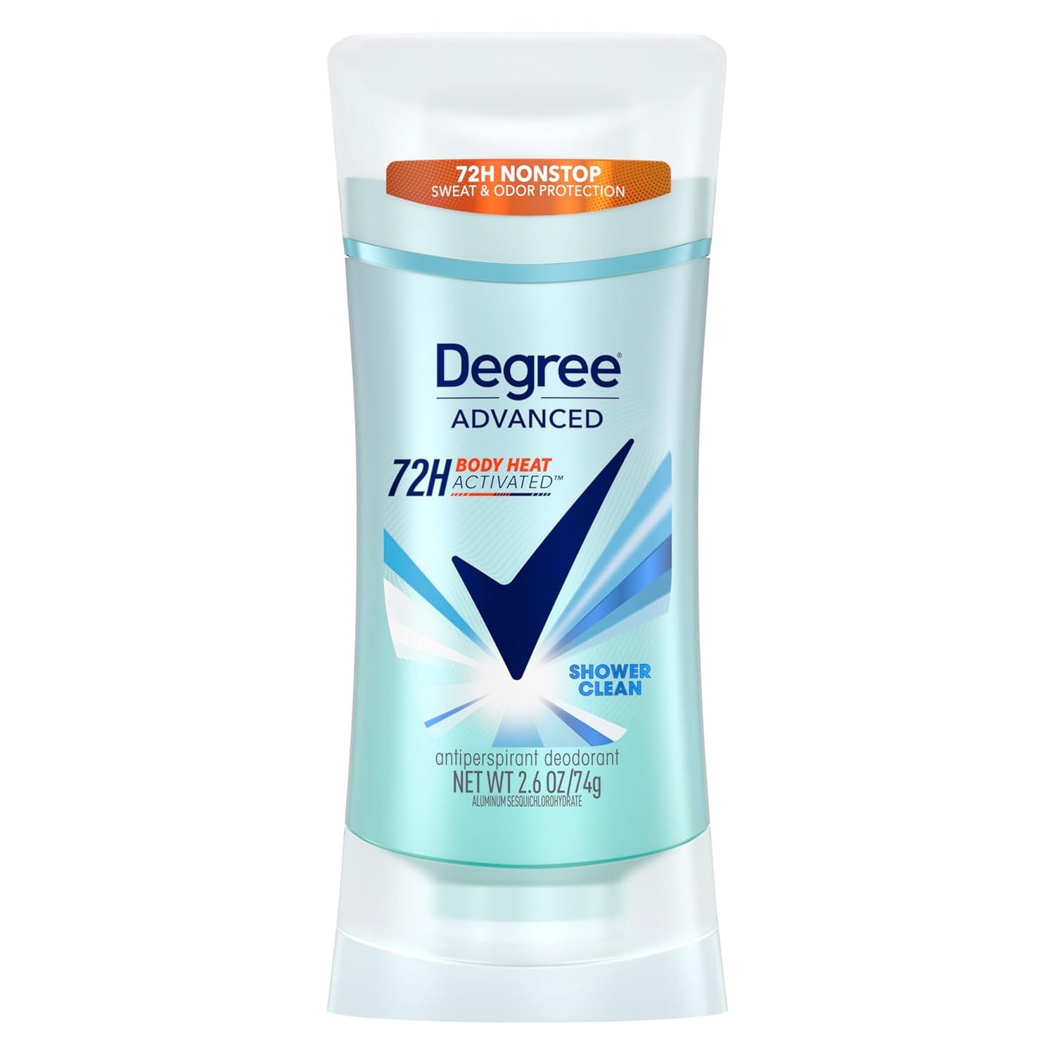 Displays the Degree Advanced antiperspirant deodorant stick clearly on a white background, allowing shoppers to see the product packaging, branding, and key features like 72-hour protection and…