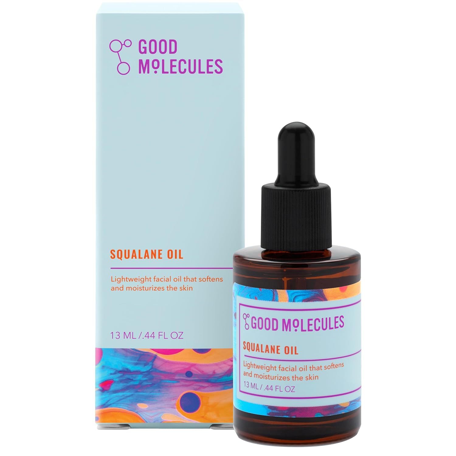Displays the core product—a lightweight facial oil in a dropper bottle—clearly showing both the product and its retail packaging to help shoppers understand what they will receive. Shows the…