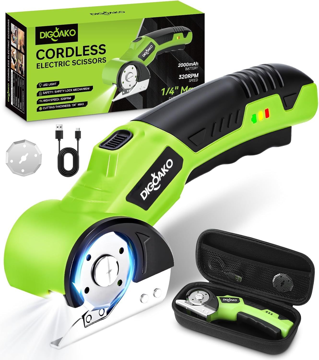 Displays the core product prominently with its bright green and black design to show shoppers exactly what they will receive, emphasizing its cordless convenience and professional appearance. Shows…