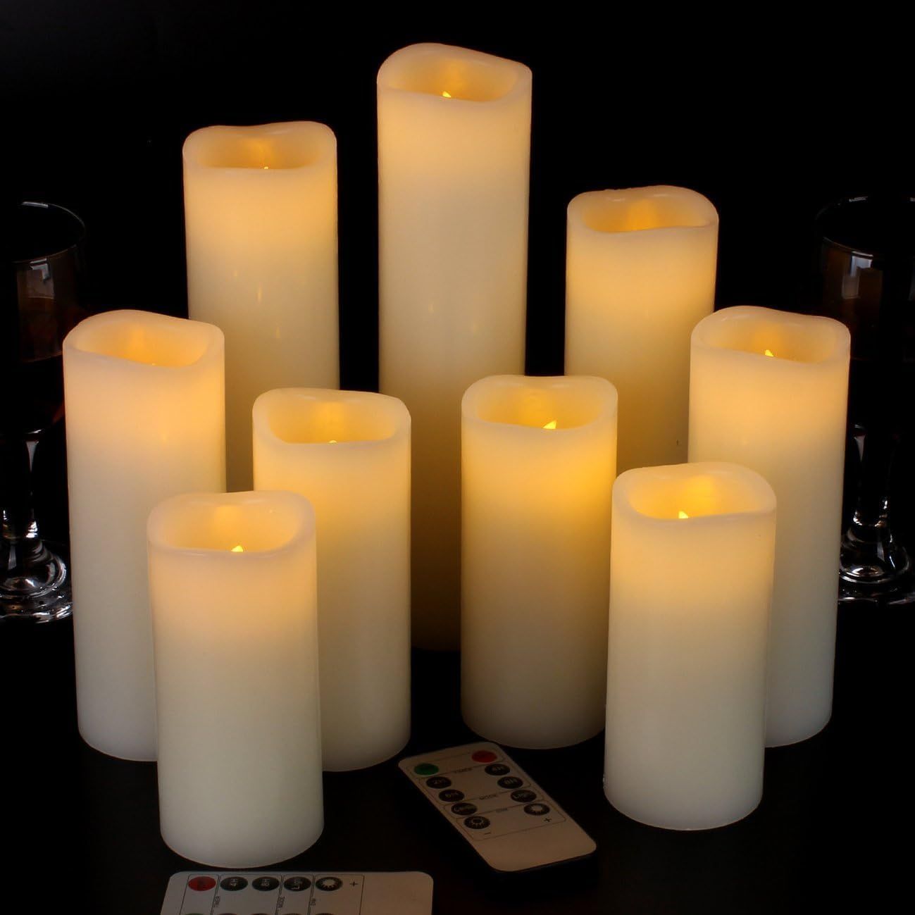 Shows the core product set of LED flameless candles in various heights with realistic flickering light effect, demonstrating the variety included and the…